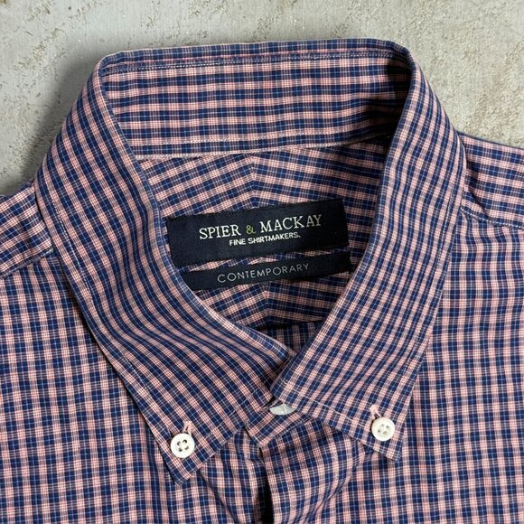 Spier & Mackay Dress Shirt Purple Check Long Sleeve Button Down Cotton 16 Large - Picture 7 of 12